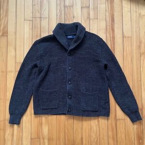 Polo Ralph Lauren Men Medium Shawl Collar Knit Cardigan Dark Gray Sweater Cotton